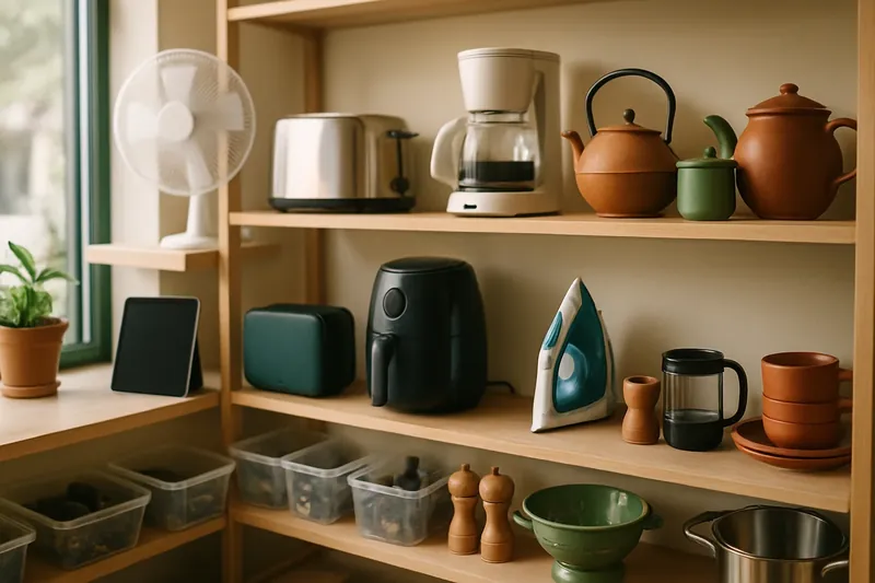 puesto de bazar con estanterías llenas de artículos variados a la venta