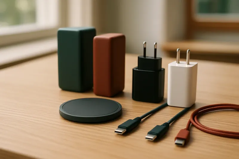 Cargadores, auriculares y otros accesorios de electrónica típicos de una caja de devoluciones