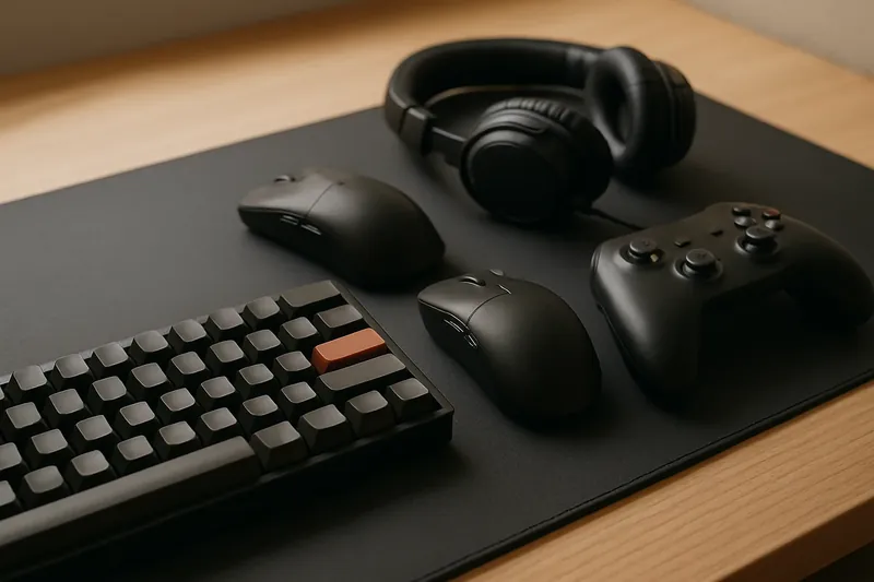 Teclado y ratón de gaming junto a unos auriculares sobre una mesa