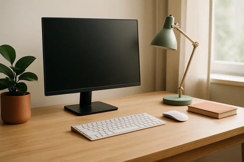 Monitor, teclado y ratón sobre un escritorio listos para probarse